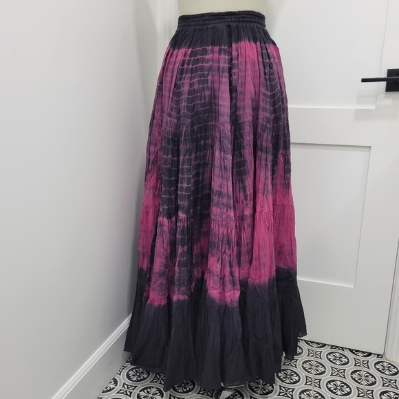BoheeWohee Women's Cotton Gypsy Boho 4- Tiered A-Line Pleated Max Skirt Size S - Picture 6 of 11